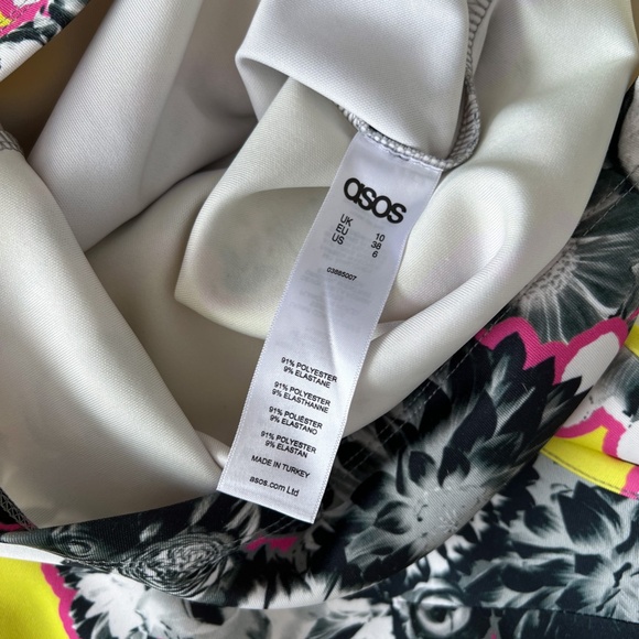 ASOS Lime Yellow Outline Floral Scuba Midi Bodycon Dress Stretch US6 - Picture 14 of 17